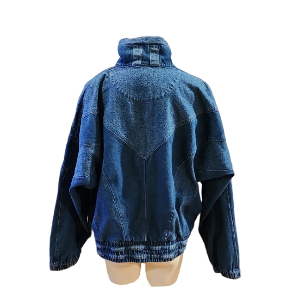 Lavon by Cheerful Corp 80’s Paisley Accent Oversized Jean Bomber Jacket Sz Large - Picture 2 of 8